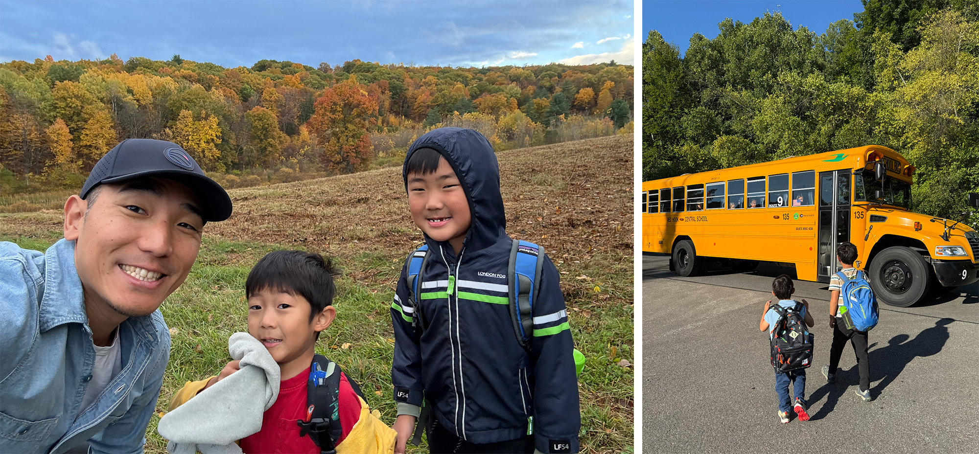 bus stop with the kids